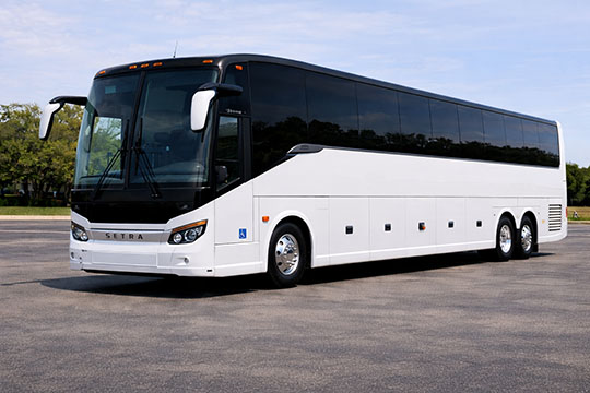 56-passenger charter bus rental Santa Barbara TX